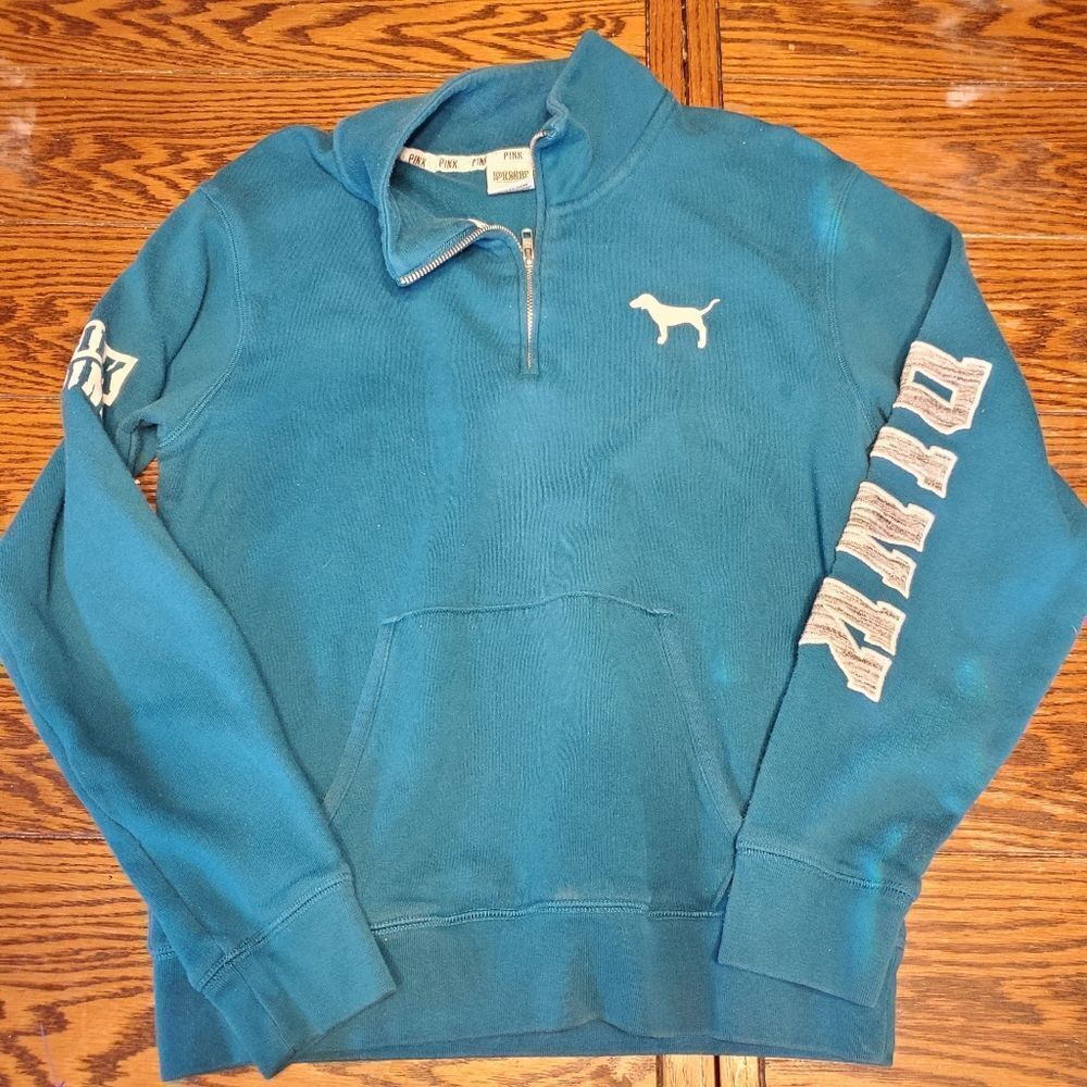 Victoria's secret Pink teal 1/4 zip sweatshirt sz Small